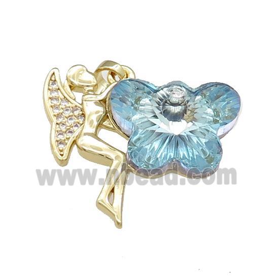 Copper Fairy Pendant Pave Crystal Glass Zircon Gold Plated