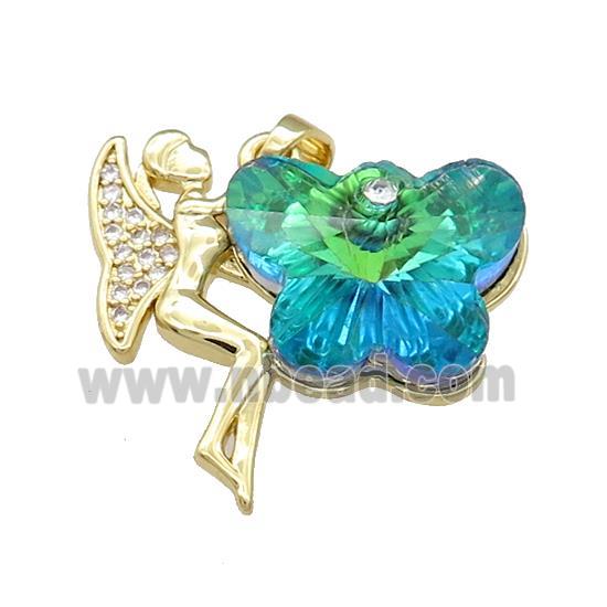 Copper Fairy Pendant Pave Crystal Glass Zircon Gold Plated