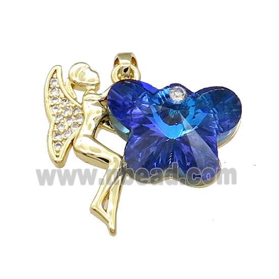 Copper Fairy Pendant Pave Crystal Glass Zircon Gold Plated