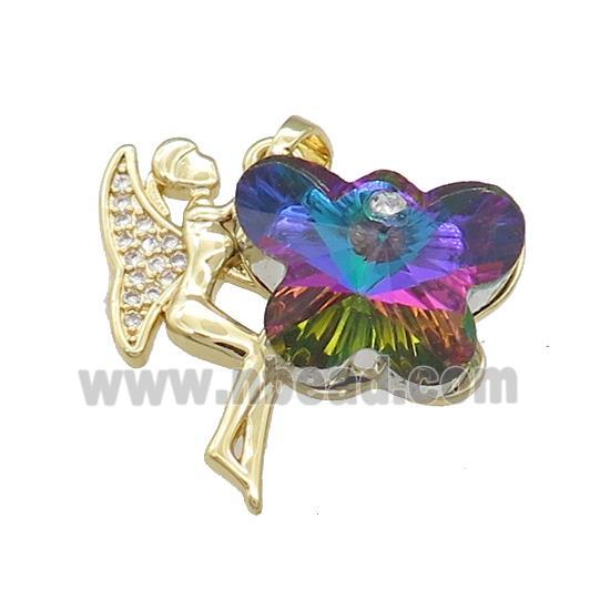 Copper Fairy Pendant Pave Crystal Glass Zircon Gold Plated