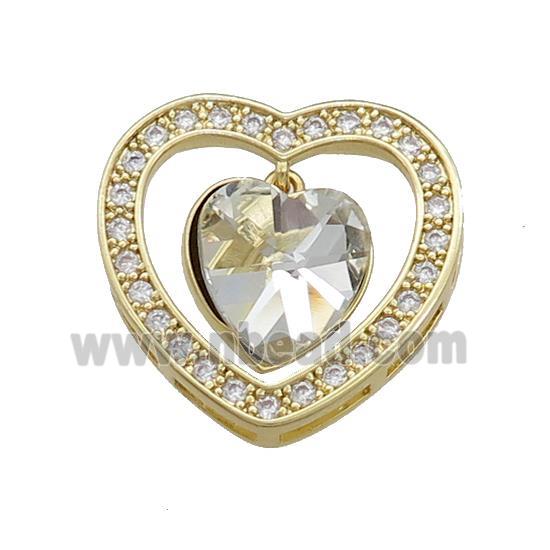 Copper Heart Pendant Pave Crystal Glass Zircon Gold Plated