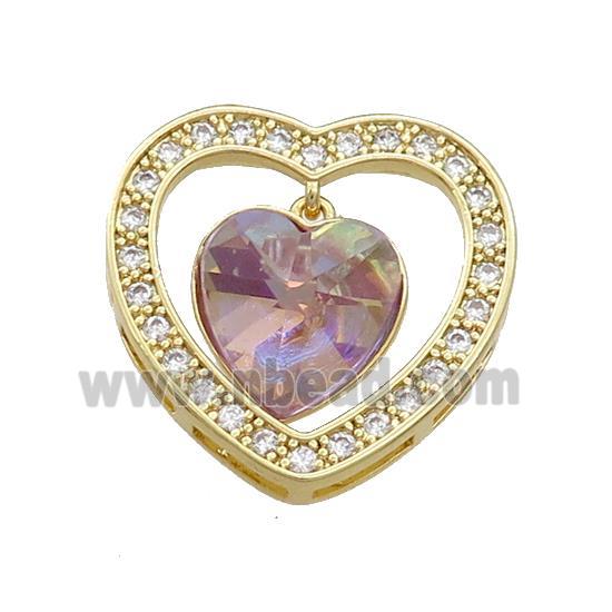 Copper Heart Pendant Pave Crystal Glass Zircon Gold Plated