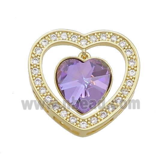 Copper Heart Pendant Pave Crystal Glass Zircon Gold Plated