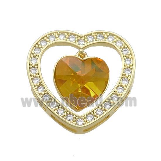 Copper Heart Pendant Pave Crystal Glass Zircon Gold Plated