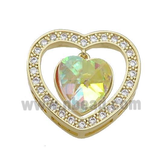 Copper Heart Pendant Pave Crystal Glass Zircon Gold Plated