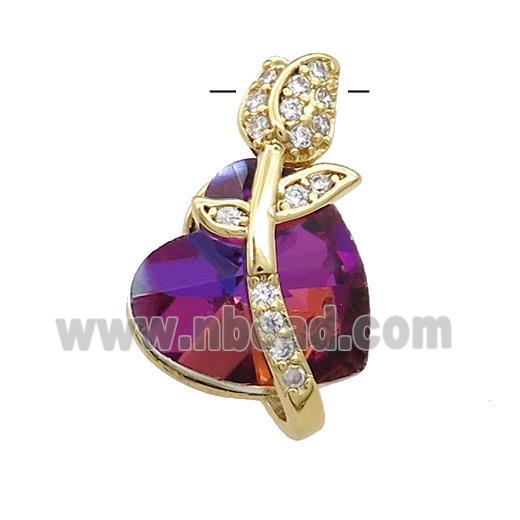 Copper Tulip Flower Pendant Pave Crystal Glass Zircon Gold Plated