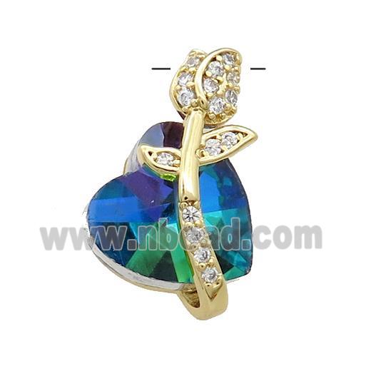 Copper Tulip Flower Pendant Pave Crystal Glass Zircon Gold Plated