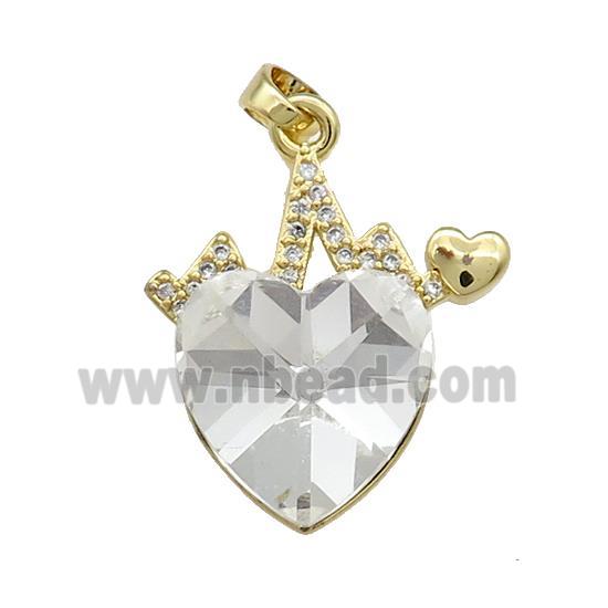 Copper Heartbeat Pendant Pave Crystal Glass Zircon Gold Plated