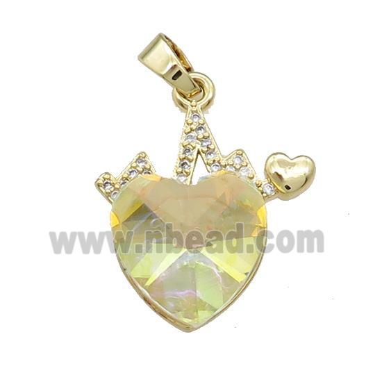 Copper Heartbeat Pendant Pave Crystal Glass Zircon Gold Plated