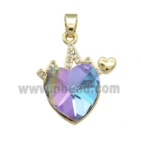 Copper Heartbeat Pendant Pave Crystal Glass Zircon Gold Plated