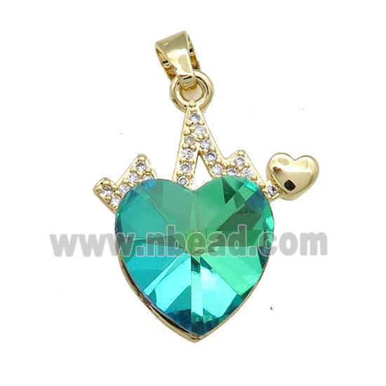 Copper Heartbeat Pendant Pave Crystal Glass Zircon Gold Plated