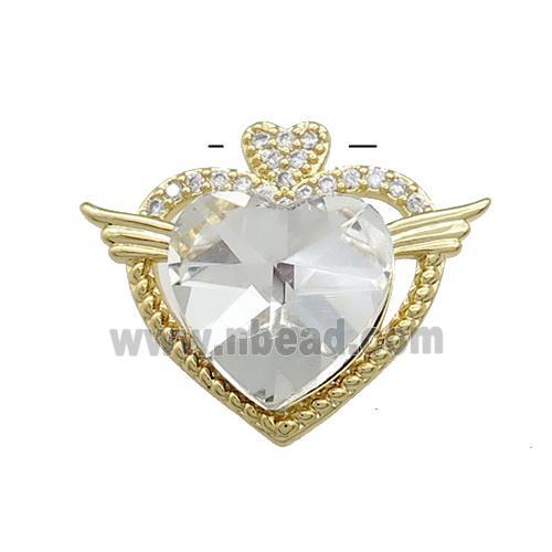 Copper Heart Pendant Pave Crystal Glass Zircon Angel Wings Gold Plated