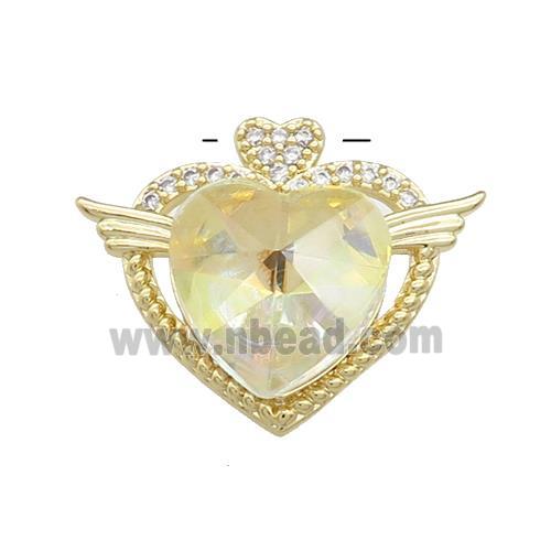 Copper Heart Pendant Pave Crystal Glass Zircon Angel Wings Gold Plated