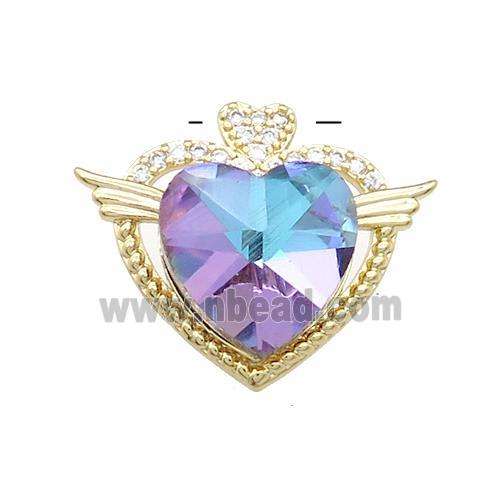 Copper Heart Pendant Pave Crystal Glass Zircon Angel Wings Gold Plated