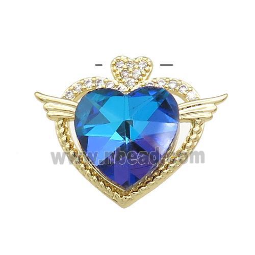 Copper Heart Pendant Pave Crystal Glass Zircon Angel Wings Gold Plated