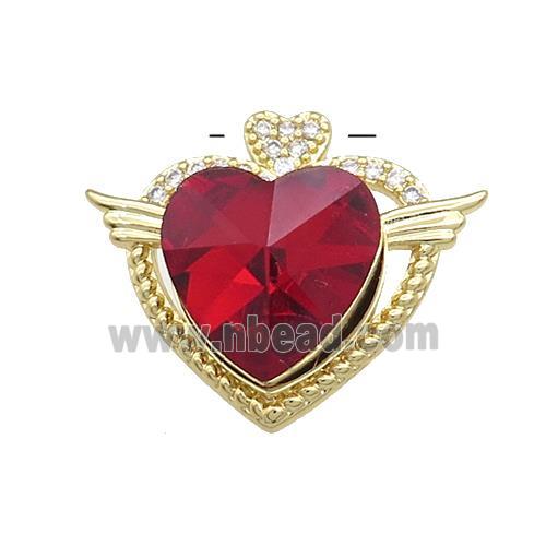 Copper Heart Pendant Pave Crystal Glass Zircon Angel Wings Gold Plated