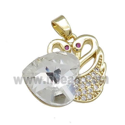 Copper Swan Pendant Pave Crystal Glass Zircon Heart Gold plated