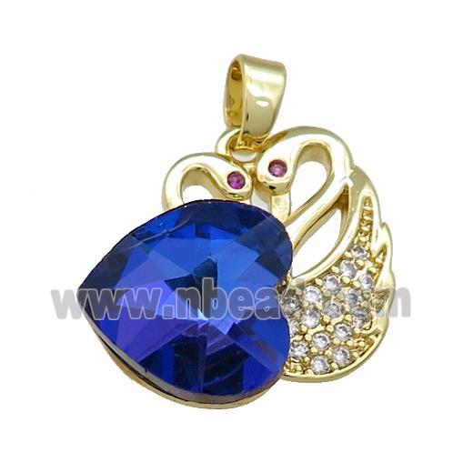 Copper Swan Pendant Pave Crystal Glass Zircon Heart Gold plated