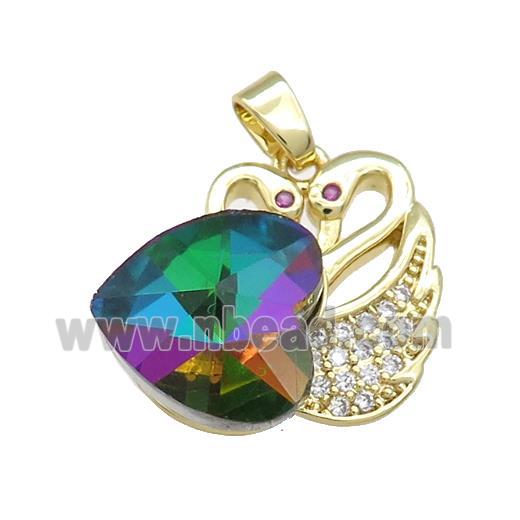 Copper Swan Pendant Pave Crystal Glass Zircon Heart Gold plated