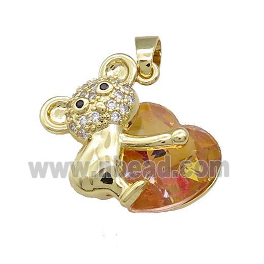 Copper Mouse Pendant Pave Crystal Glass Zircon Gold Plated