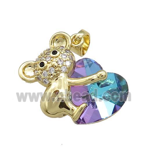 Copper Mouse Pendant Pave Crystal Glass Zircon Gold Plated