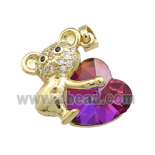 Copper Mouse Pendant Pave Crystal Glass Zircon Gold Plated