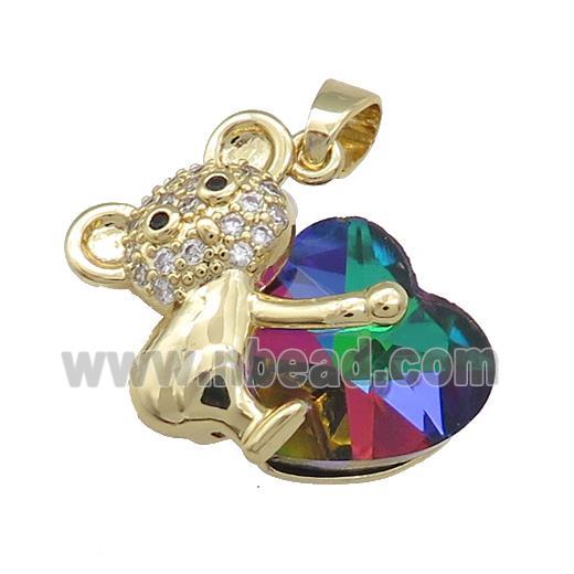 Copper Mouse Pendant Pave Crystal Glass Zircon Gold Plated