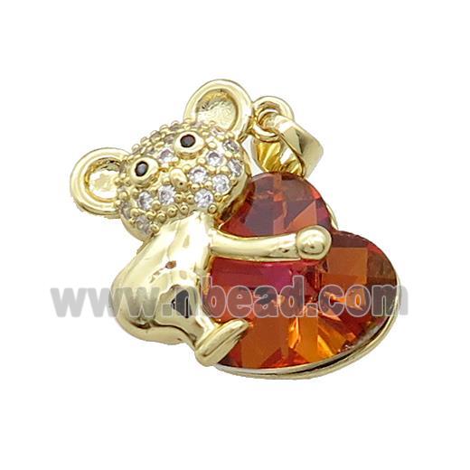 Copper Mouse Pendant Pave Crystal Glass Zircon Gold Plated