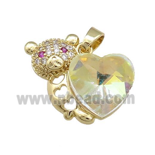 Copper Bear Pendant Pave Crystal Glass Zircon Gold Plated