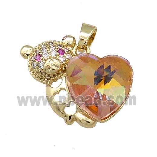 Copper Bear Pendant Pave Crystal Glass Zircon Gold Plated