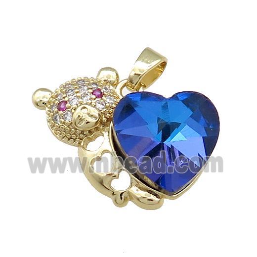 Copper Bear Pendant Pave Crystal Glass Zircon Gold Plated