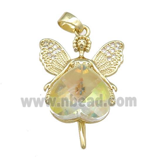 Copper Fairy Pendant Pave Crystal Glass Zircon Gold Plated