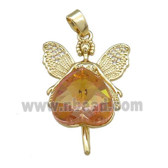 Copper Fairy Pendant Pave Crystal Glass Zircon Gold Plated