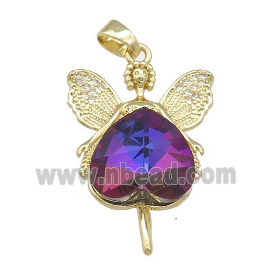 Copper Fairy Pendant Pave Crystal Glass Zircon Gold Plated