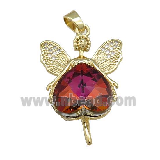 Copper Fairy Pendant Pave Crystal Glass Zircon Gold Plated