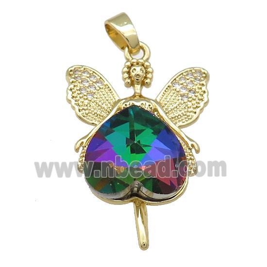 Copper Fairy Pendant Pave Crystal Glass Zircon Gold Plated