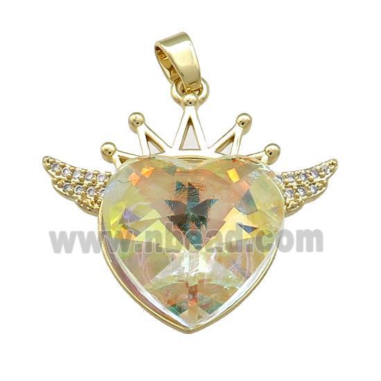 Copper Crown Pendant Pave Crystal Glass Zircon Wings Gold Plated