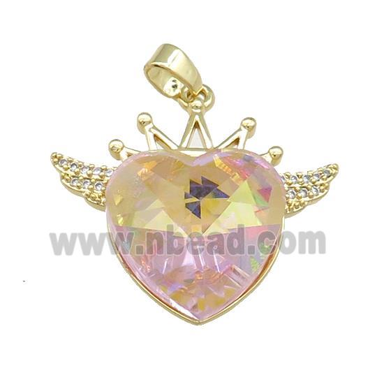 Copper Crown Pendant Pave Crystal Glass Zircon Wings Gold Plated