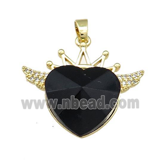 Copper Crown Pendant Pave Crystal Glass Zircon Wings Gold Plated