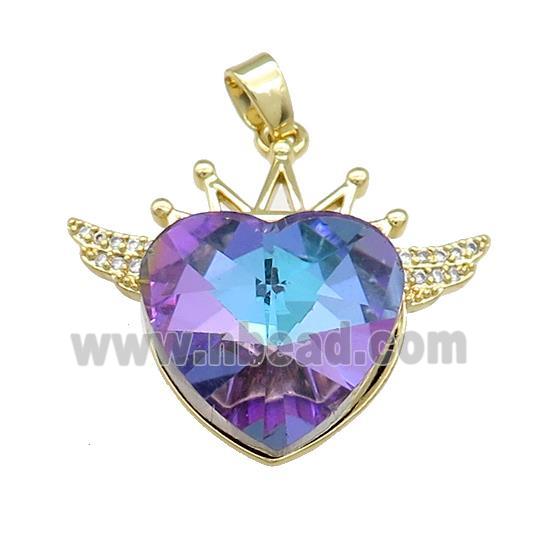 Copper Crown Pendant Pave Crystal Glass Zircon Wings Gold Plated