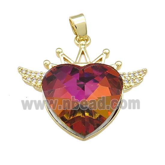 Copper Crown Pendant Pave Crystal Glass Zircon Wings Gold Plated