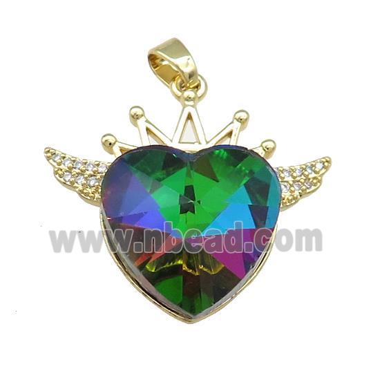 Copper Crown Pendant Pave Crystal Glass Zircon Wings Gold Plated