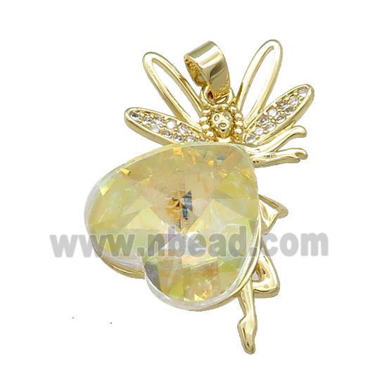 Copper Fairy Pendant Pave Crystal Glass Zircon Gold Plated