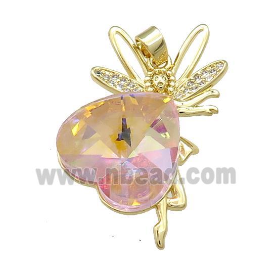 Copper Fairy Pendant Pave Crystal Glass Zircon Gold Plated