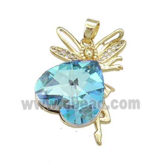 Copper Fairy Pendant Pave Crystal Glass Zircon Gold Plated