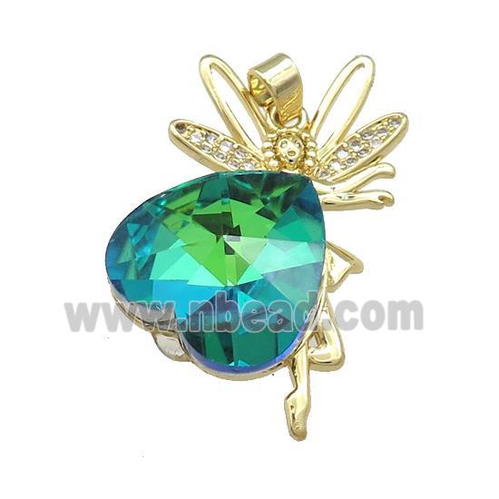 Copper Fairy Pendant Pave Crystal Glass Zircon Gold Plated