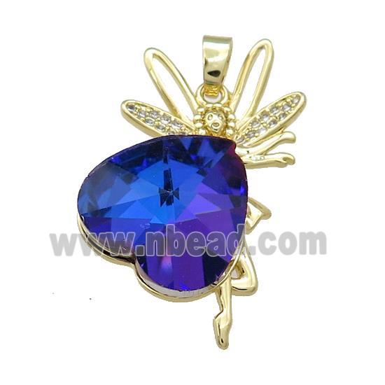 Copper Fairy Pendant Pave Crystal Glass Zircon Gold Plated