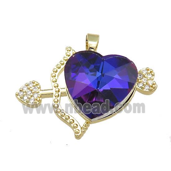 Copper CupidArrow Pendant Pave Crystal Glass Zircon Gold Plated