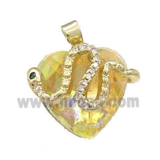 Copper Snake Pendant Pave Crystal Glass Zircon Gold Plated