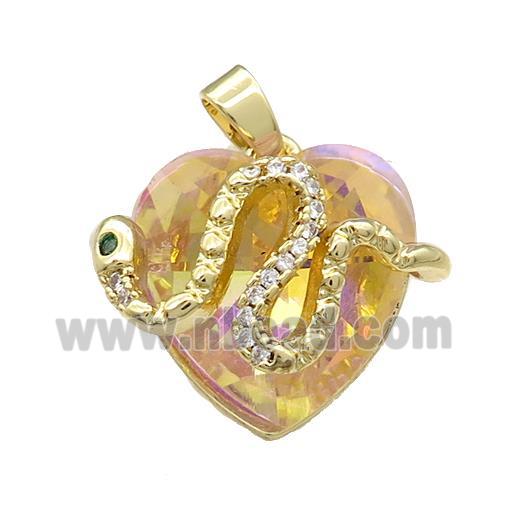 Copper Snake Pendant Pave Crystal Glass Zircon Gold Plated